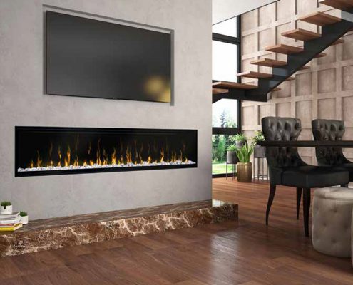 These floor-to-ceiling fireplace designs emphasize scale, texture, and clean structural lines while enhancing open-concept living spaces with warmth, functionality, and contemporary architectural character.